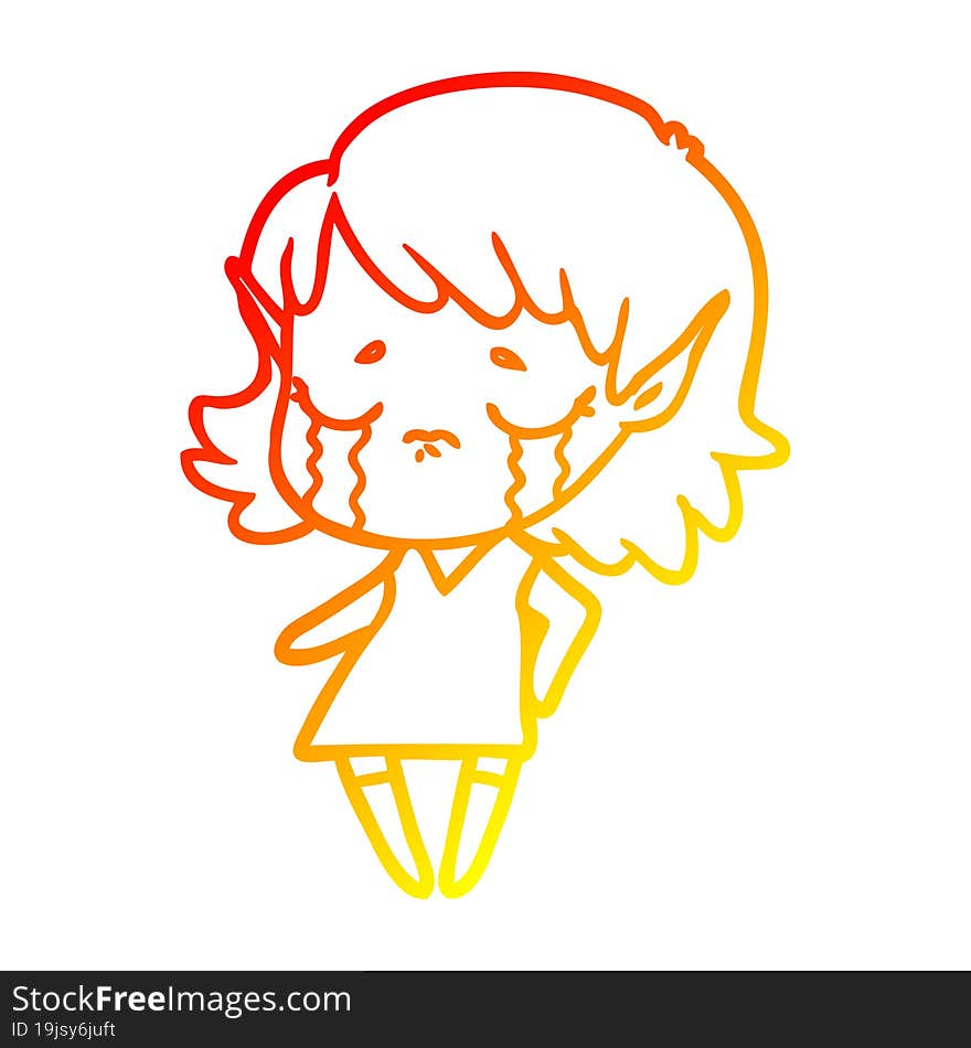 warm gradient line drawing crying cartoon elf girl