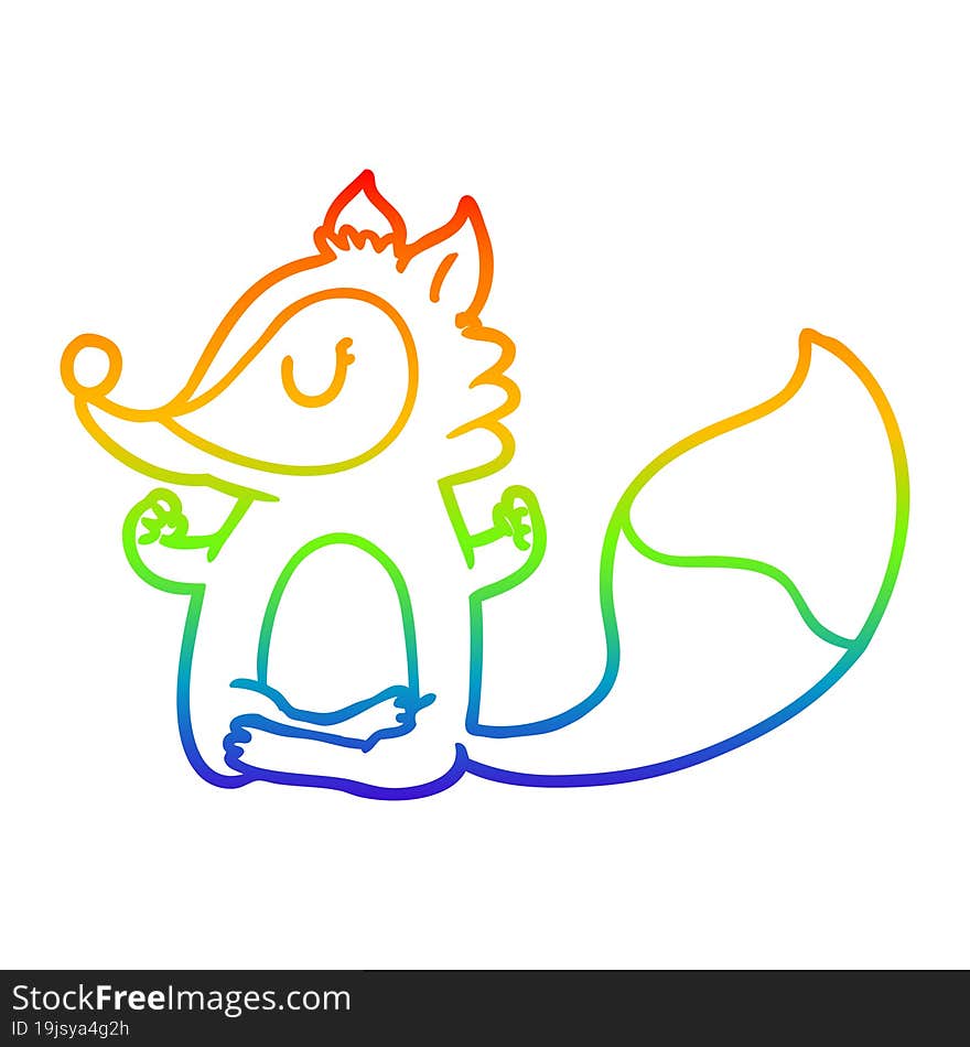 Rainbow Gradient Line Drawing Cartoon Fox Meditating