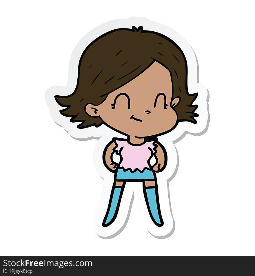 sticker of a cartoon friendly girl