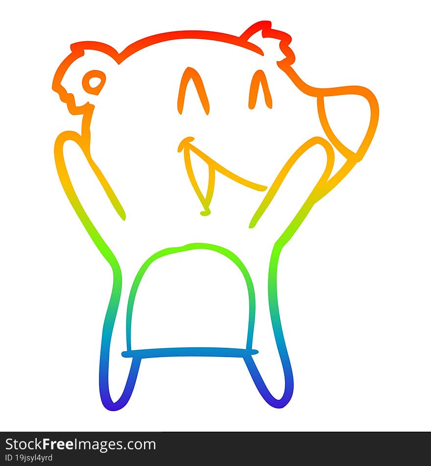 Rainbow Gradient Line Drawing Laughing Polar Bear Cartoon