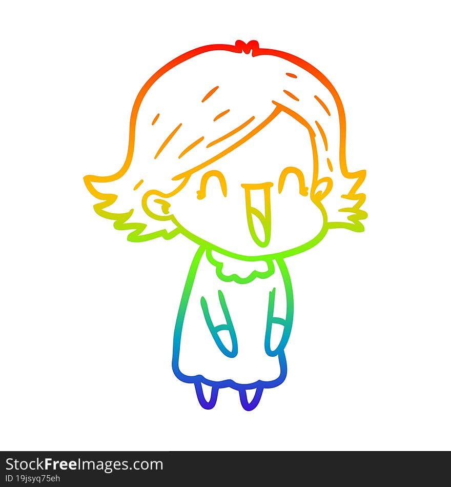 rainbow gradient line drawing of a cartoon happy woman