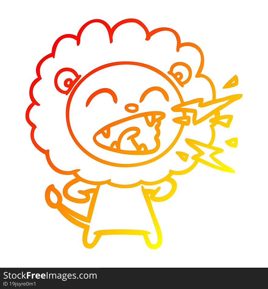 warm gradient line drawing cartoon roaring lion