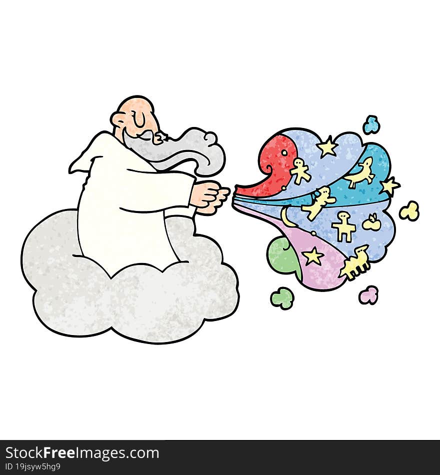 cartoon doodle god on cloud