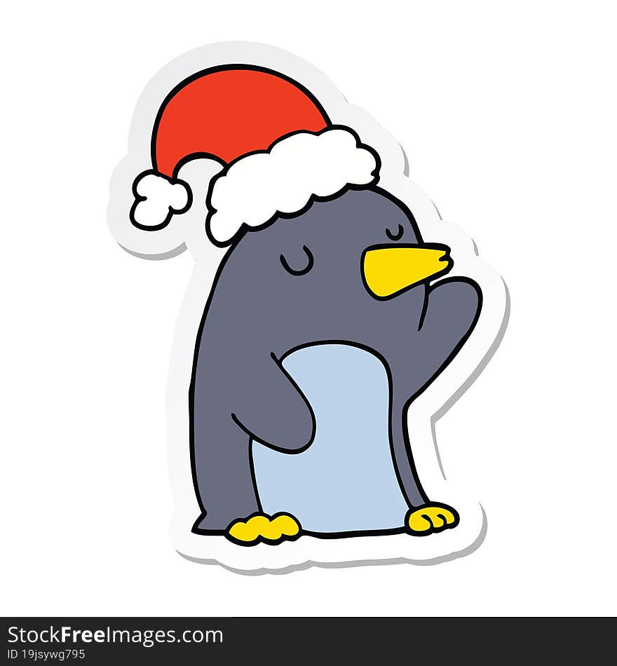 sticker of a cute cartoon christmas penguin