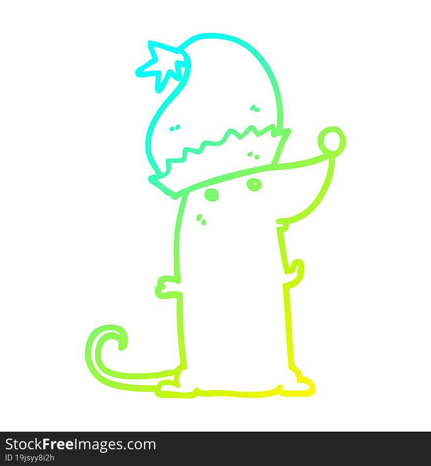 cold gradient line drawing cartoon rat wearing christmas hat