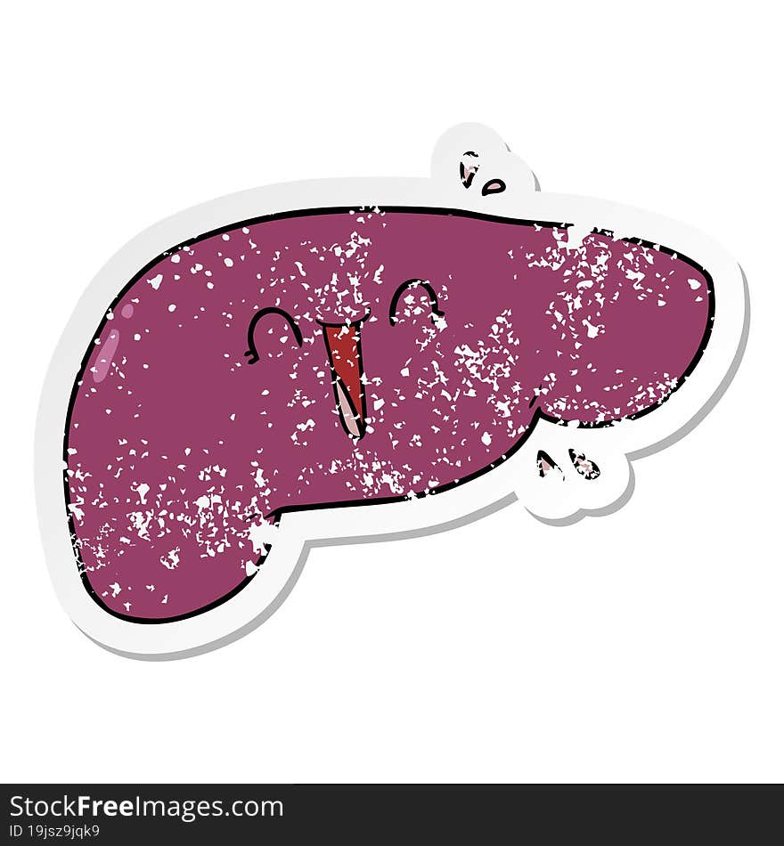 distressed sticker of a cartoon liver