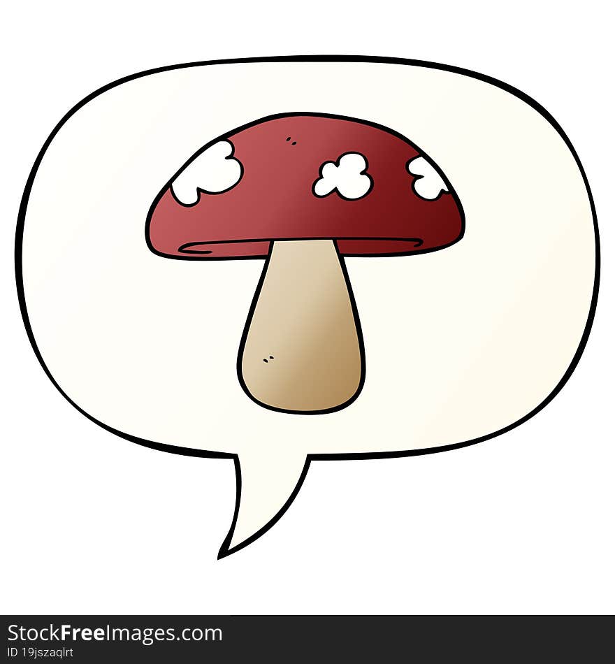 cartoon mushroom with speech bubble in smooth gradient style