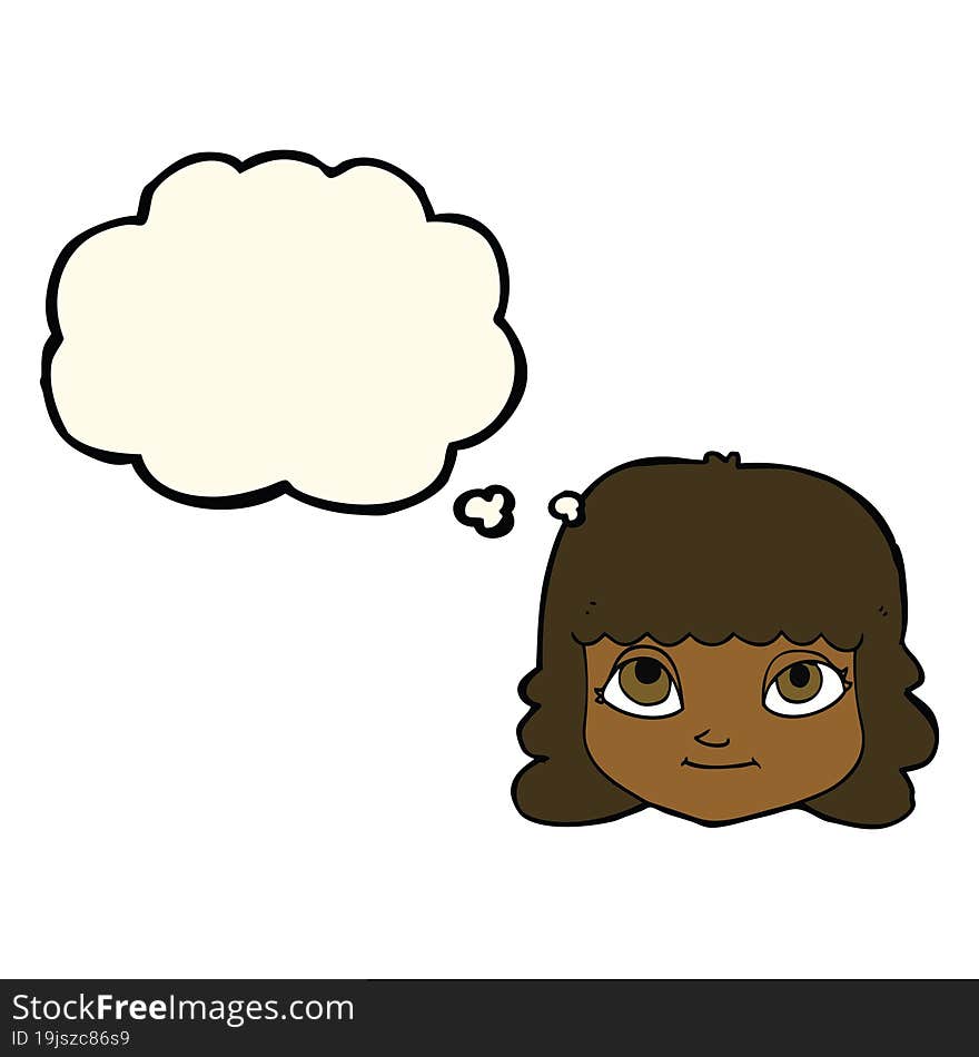 Cartoon Happy Female Face With Thought Bubble