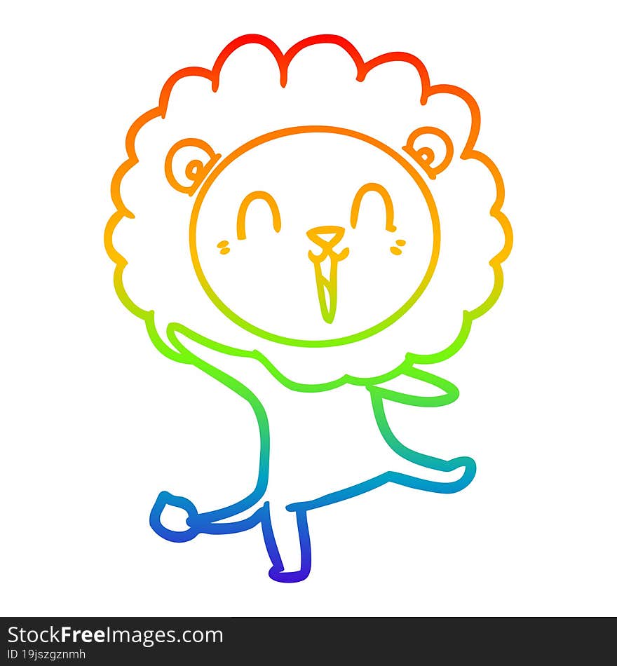 rainbow gradient line drawing of a laughing lion cartoon