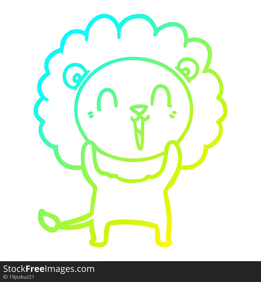 cold gradient line drawing of a laughing lion cartoon