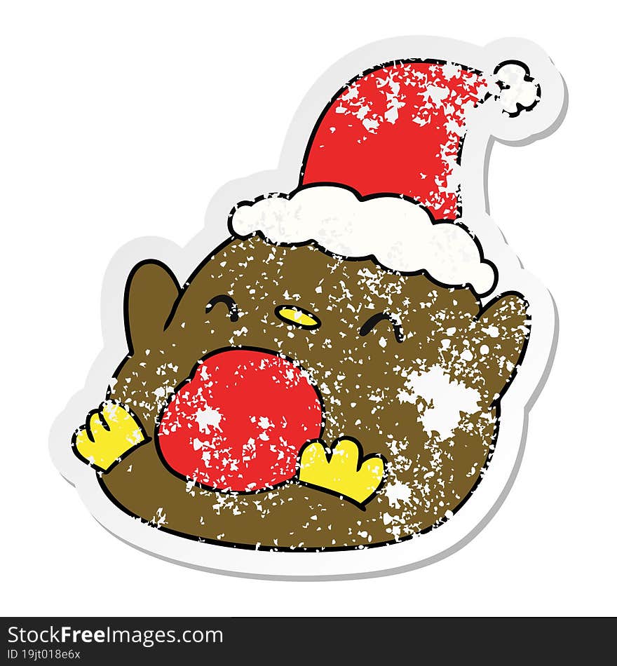 hand drawn christmas distressed sticker cartoon of kawaii penguin