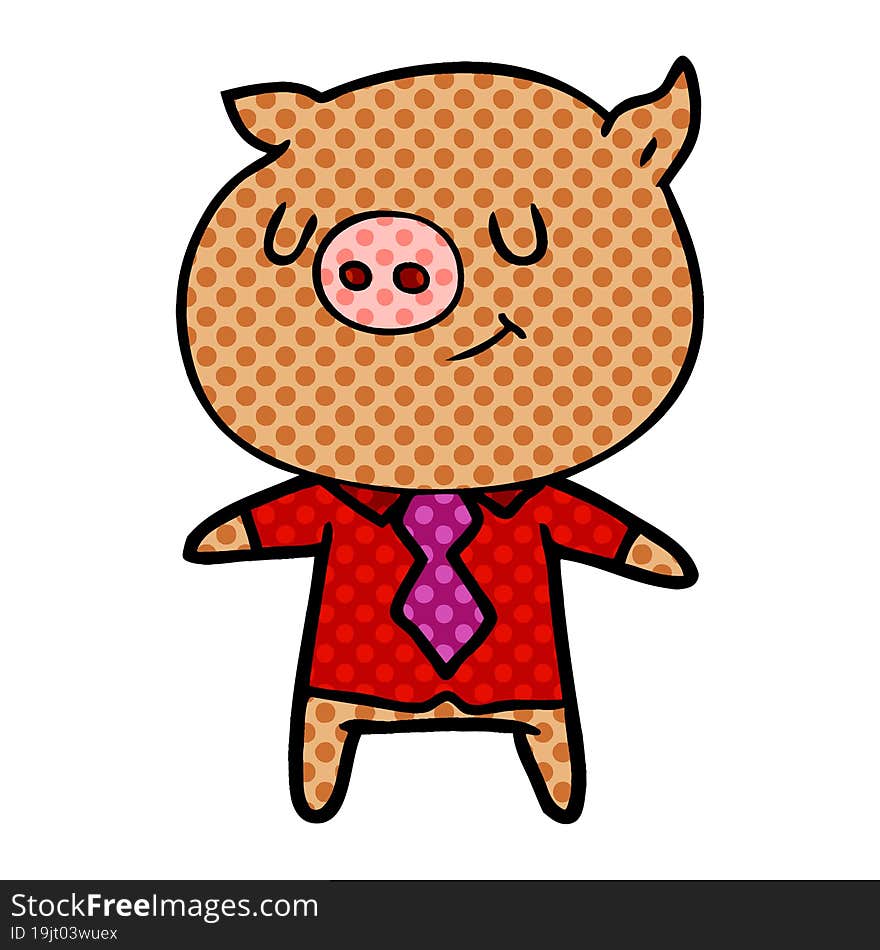 happy cartoon smart pig. happy cartoon smart pig