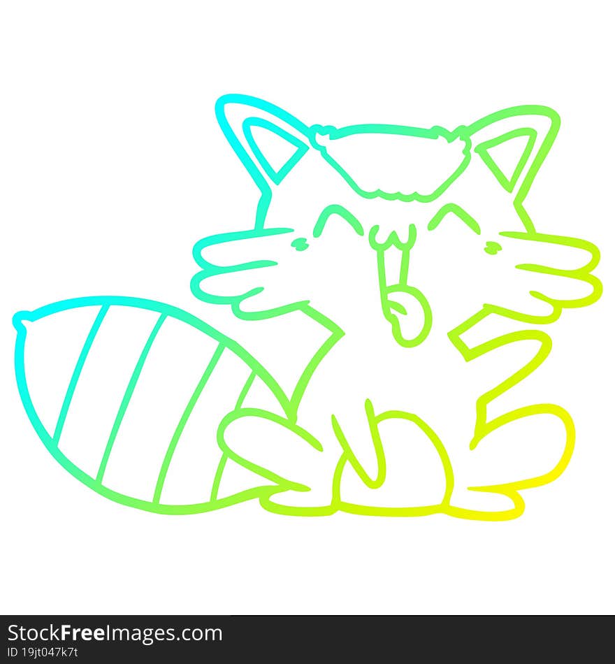 Cold Gradient Line Drawing Cute Cartoon Raccoon