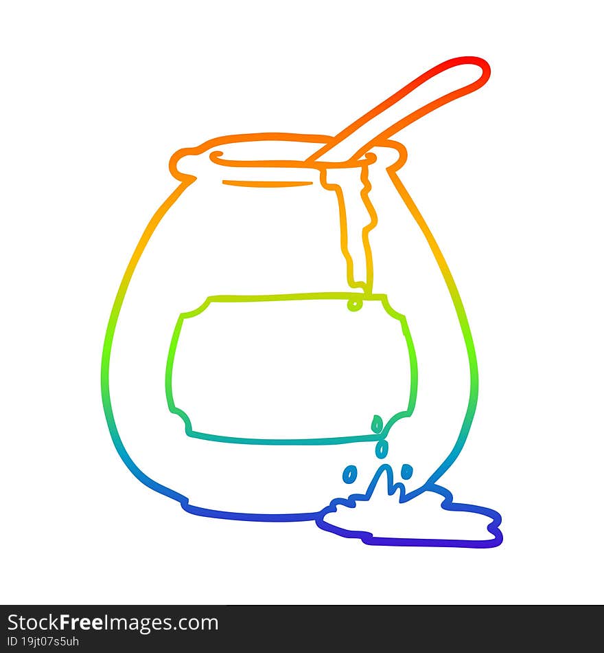 rainbow gradient line drawing of a honey pot