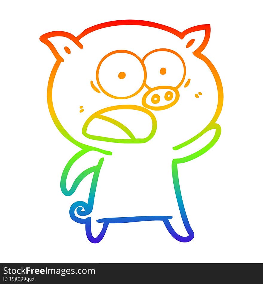 Rainbow Gradient Line Drawing Cartoon Pig Shouting