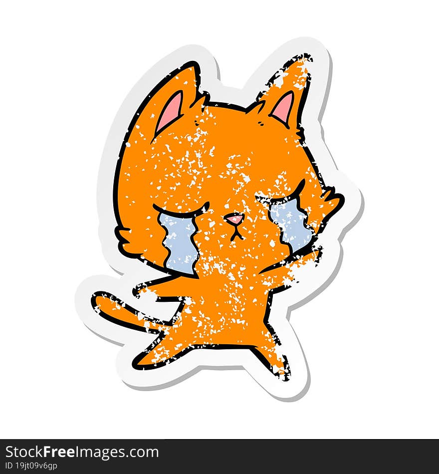 distressed sticker of a crying cartoon cat