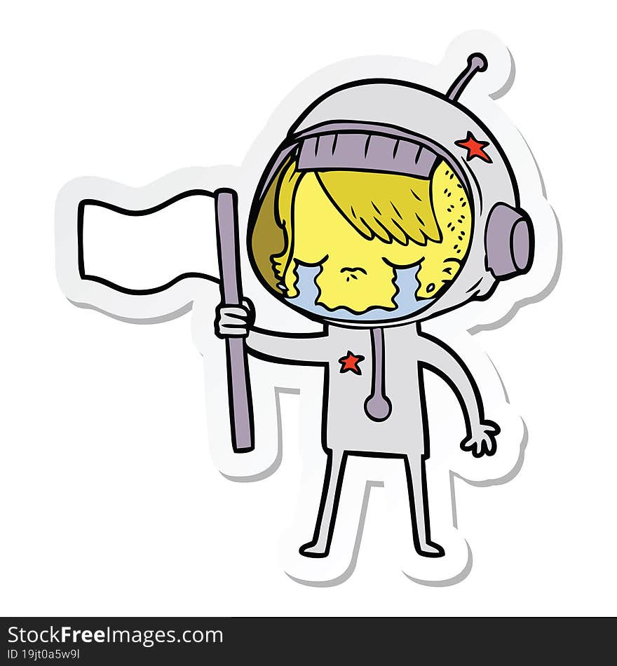 sticker of a cartoon crying astronaut girl