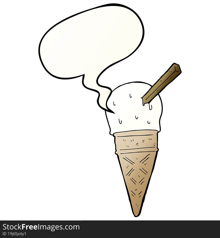 cartoon ice cream and speech bubble in smooth gradient style