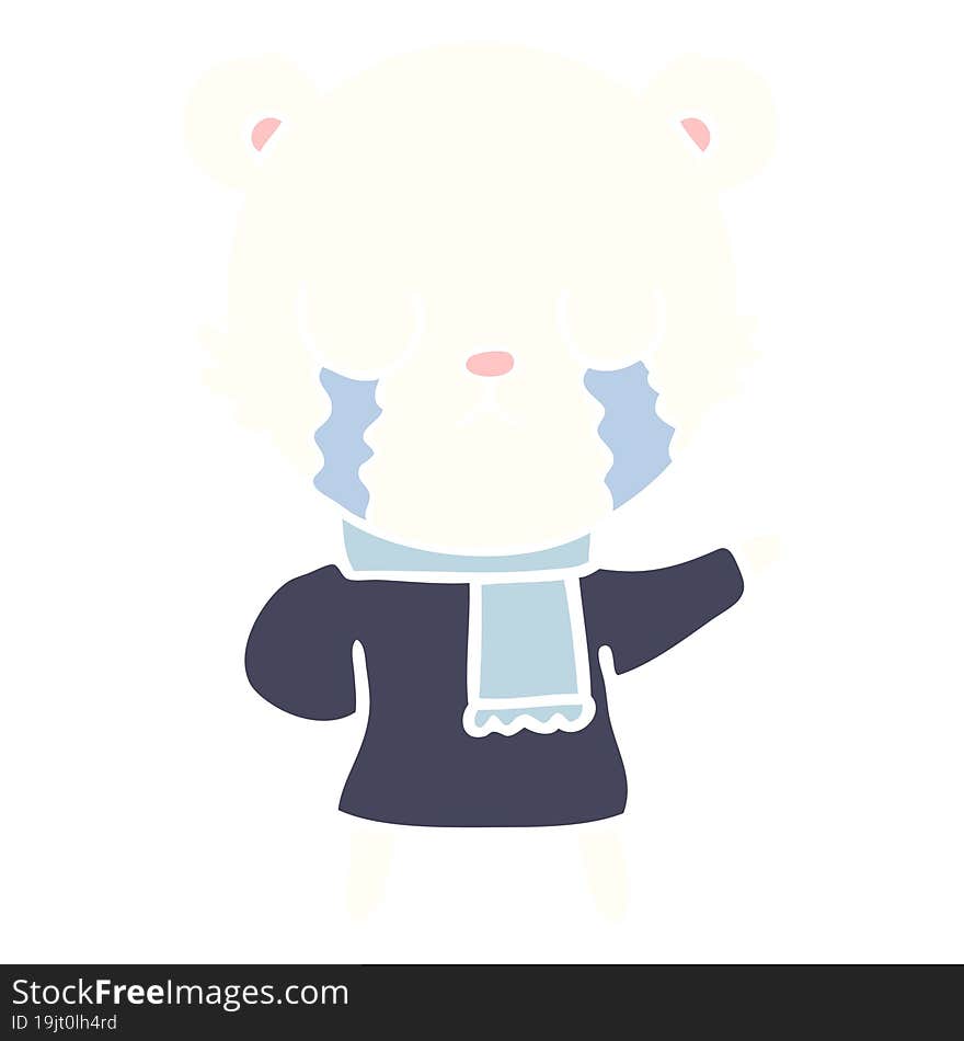 Crying Polar Bear Flat Color Style Cartoon