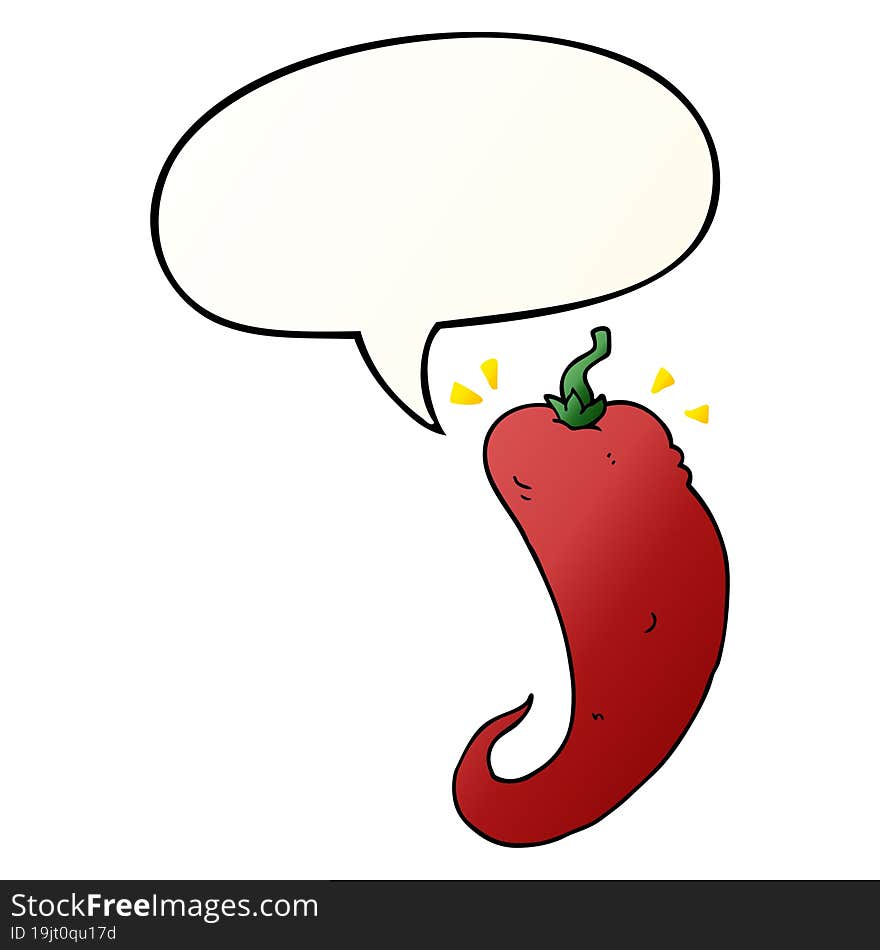 Cartoon Chili Pepper And Speech Bubble In Smooth Gradient Style