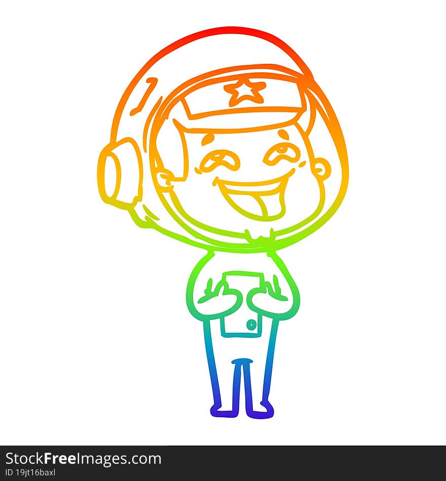 rainbow gradient line drawing cartoon laughing astronaut