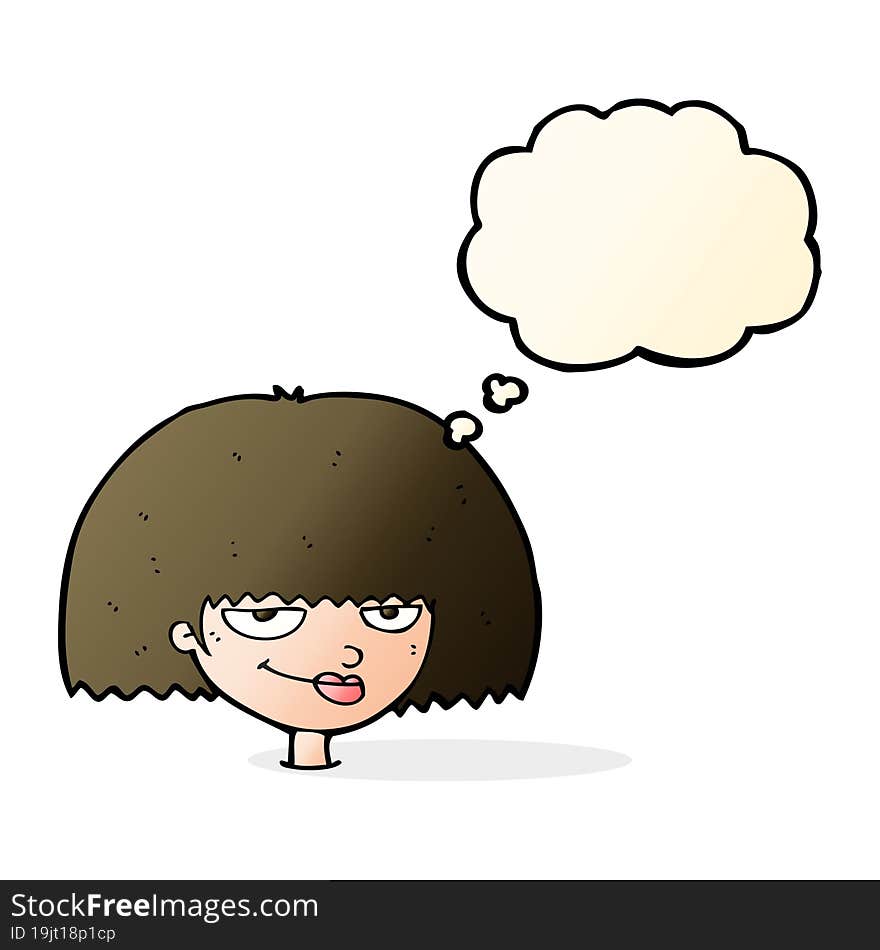 cartoon mean female face with thought bubble