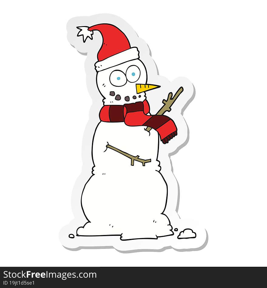 Sticker Of A Cartoon Snowman