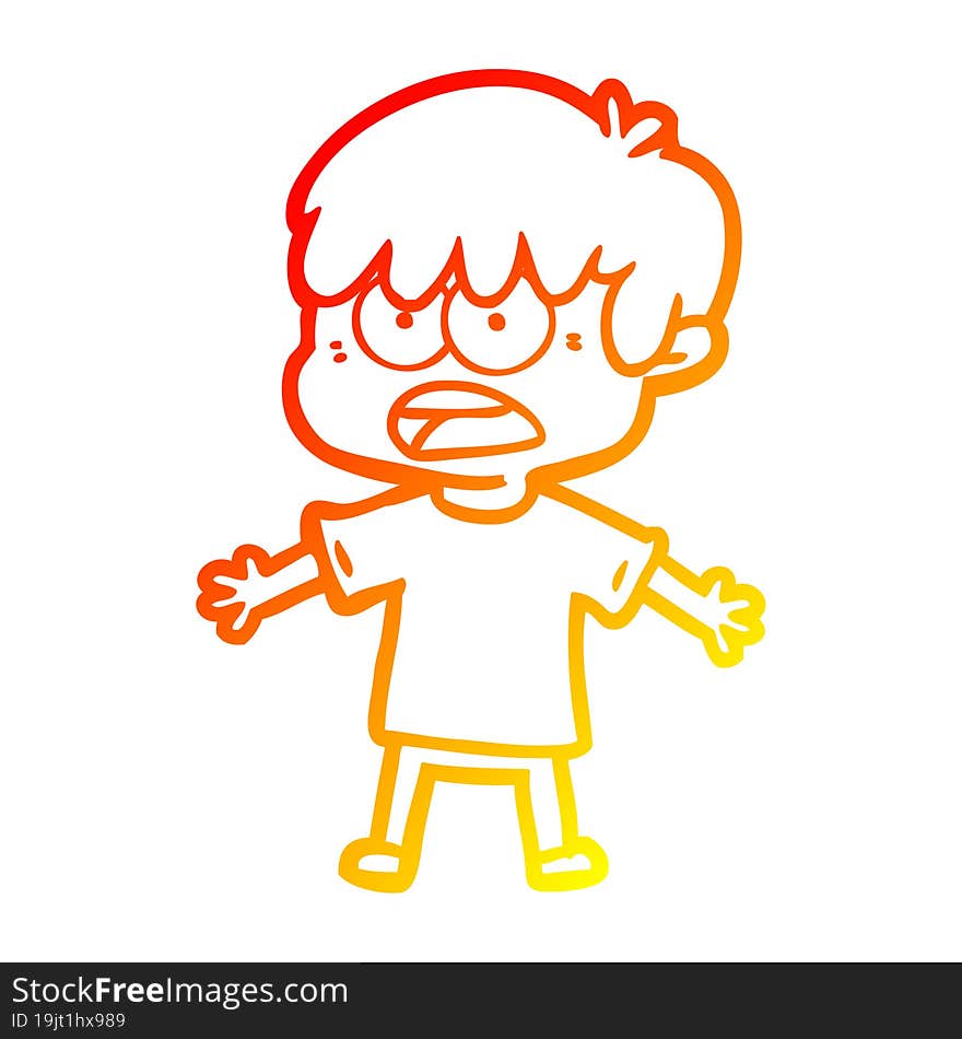 warm gradient line drawing worried cartoon boy