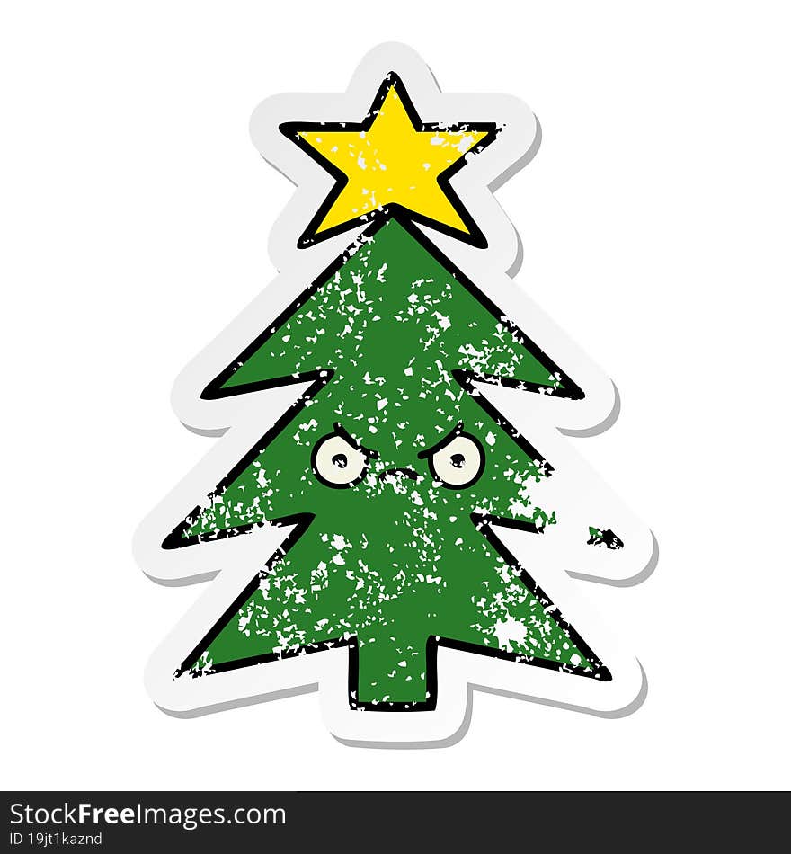 distressed sticker of a cute cartoon christmas tree