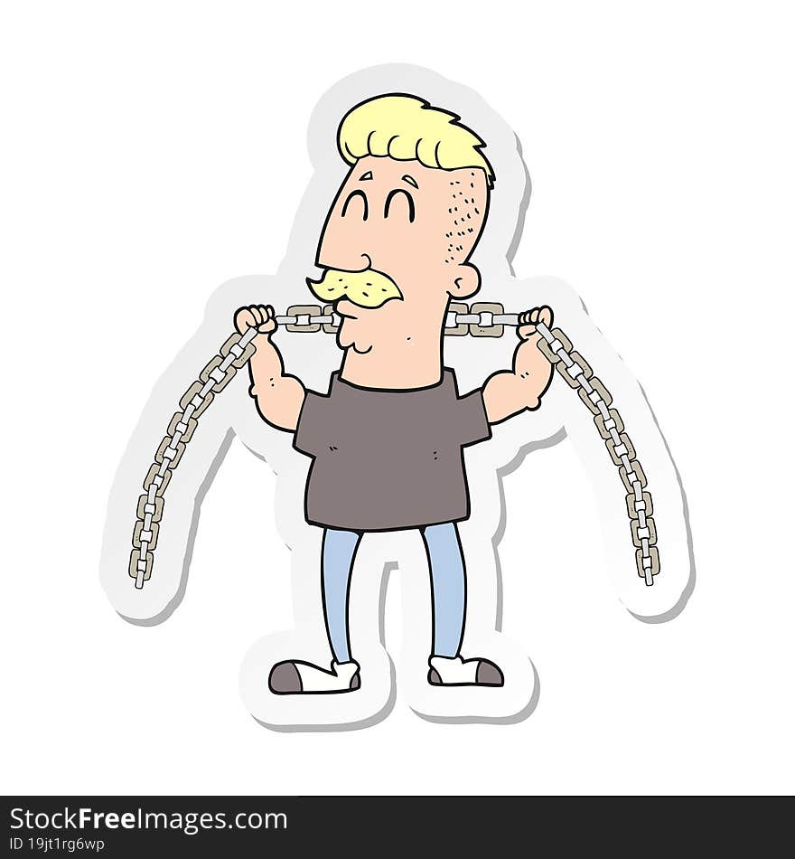 sticker of a cartoon man lifting chain