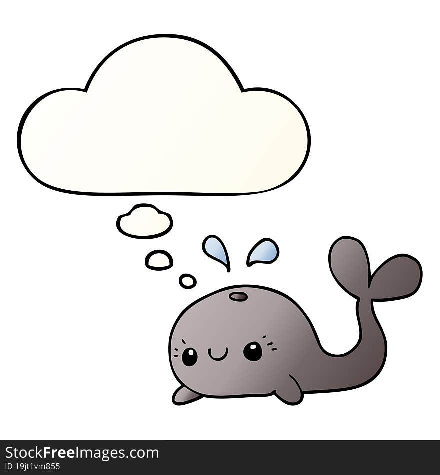 Cute Cartoon Whale And Thought Bubble In Smooth Gradient Style