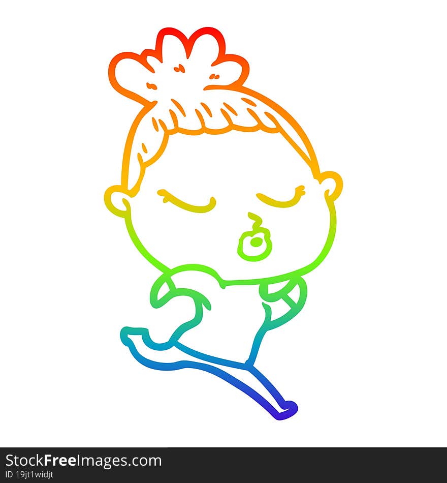 rainbow gradient line drawing of a cartoon calm woman