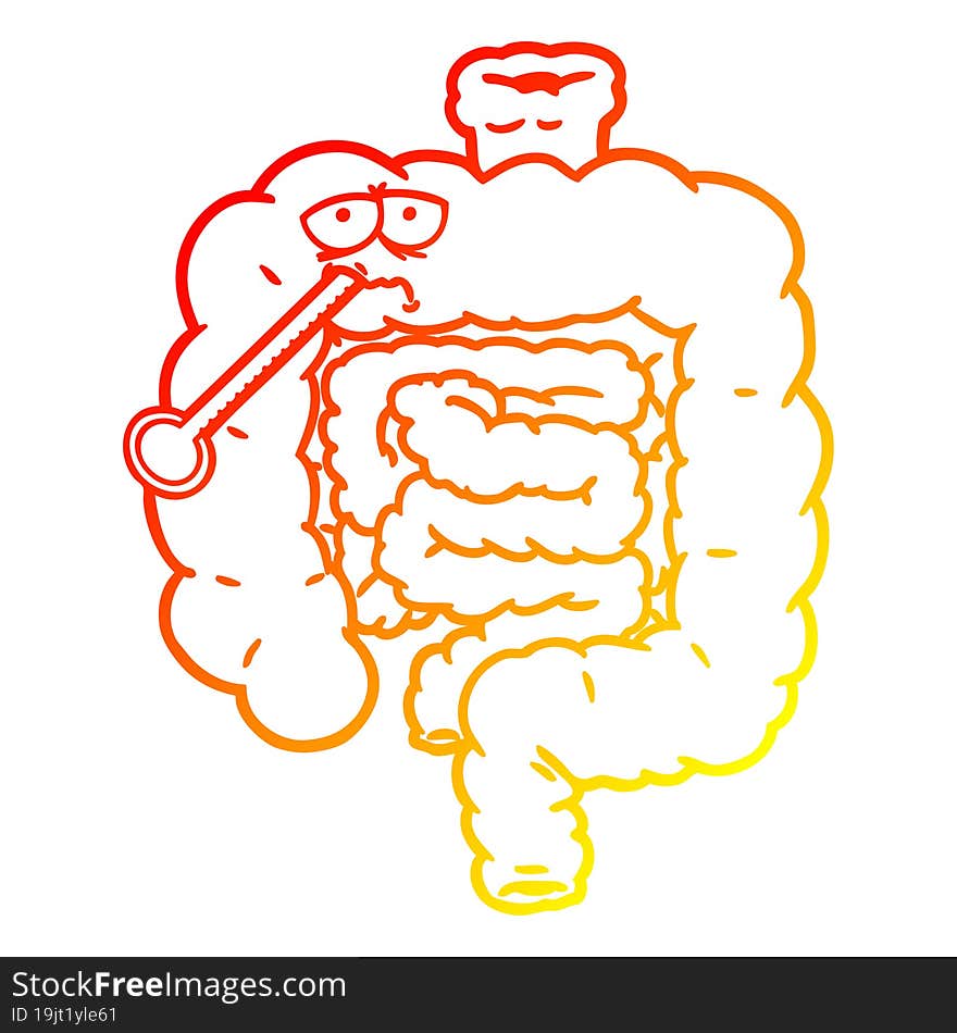 warm gradient line drawing cartoon unhealthy intestines