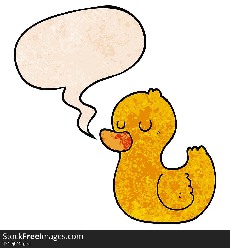 cartoon duck and speech bubble in retro texture style