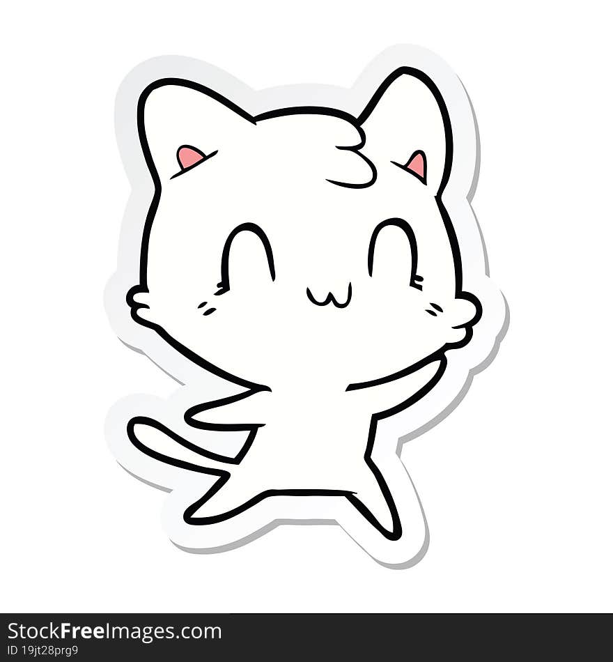 sticker of a cartoon happy cat