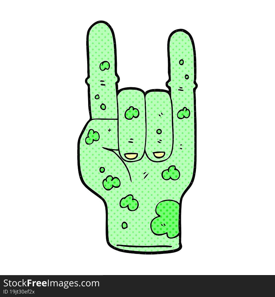 freehand drawn cartoon zombie hand making horn sign