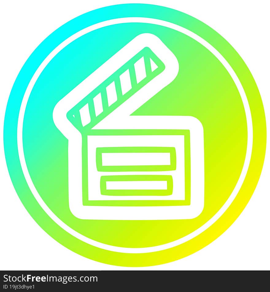 movie clapper board circular icon with cool gradient finish. movie clapper board circular icon with cool gradient finish