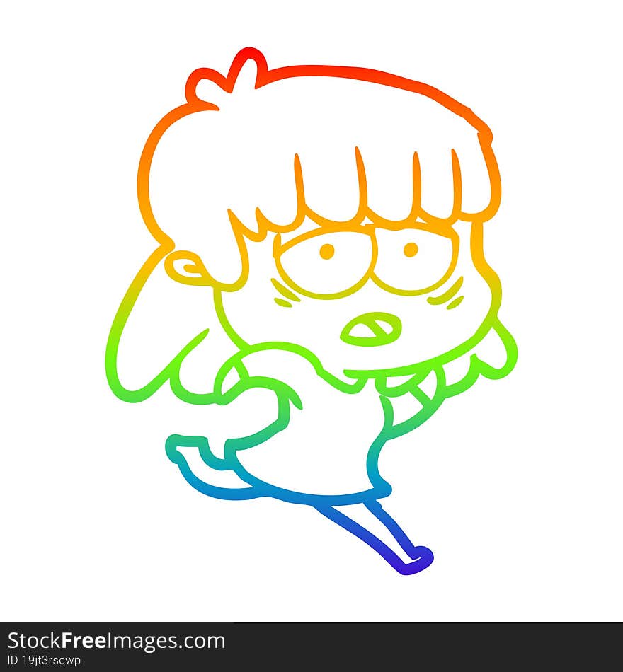 rainbow gradient line drawing cartoon tired woman