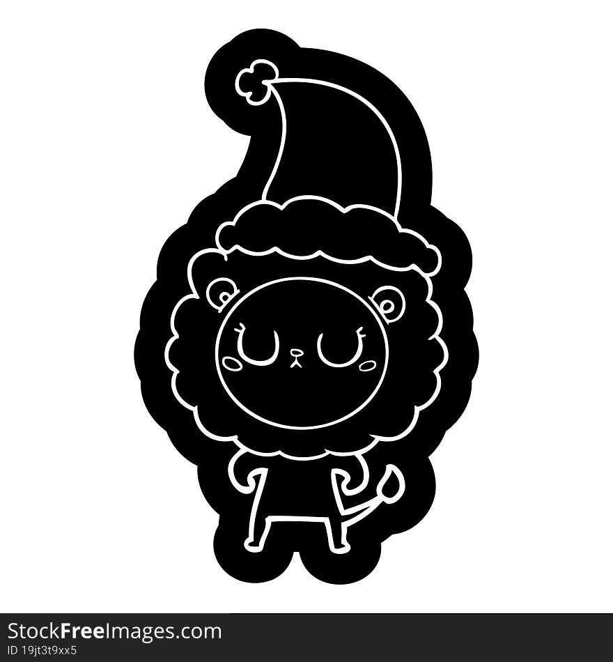 Cartoon Icon Of A Lion Wearing Santa Hat