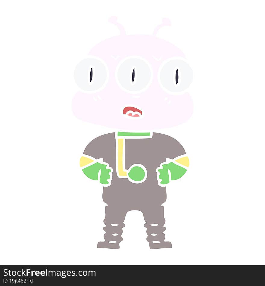 flat color style cartoon three eyed alien