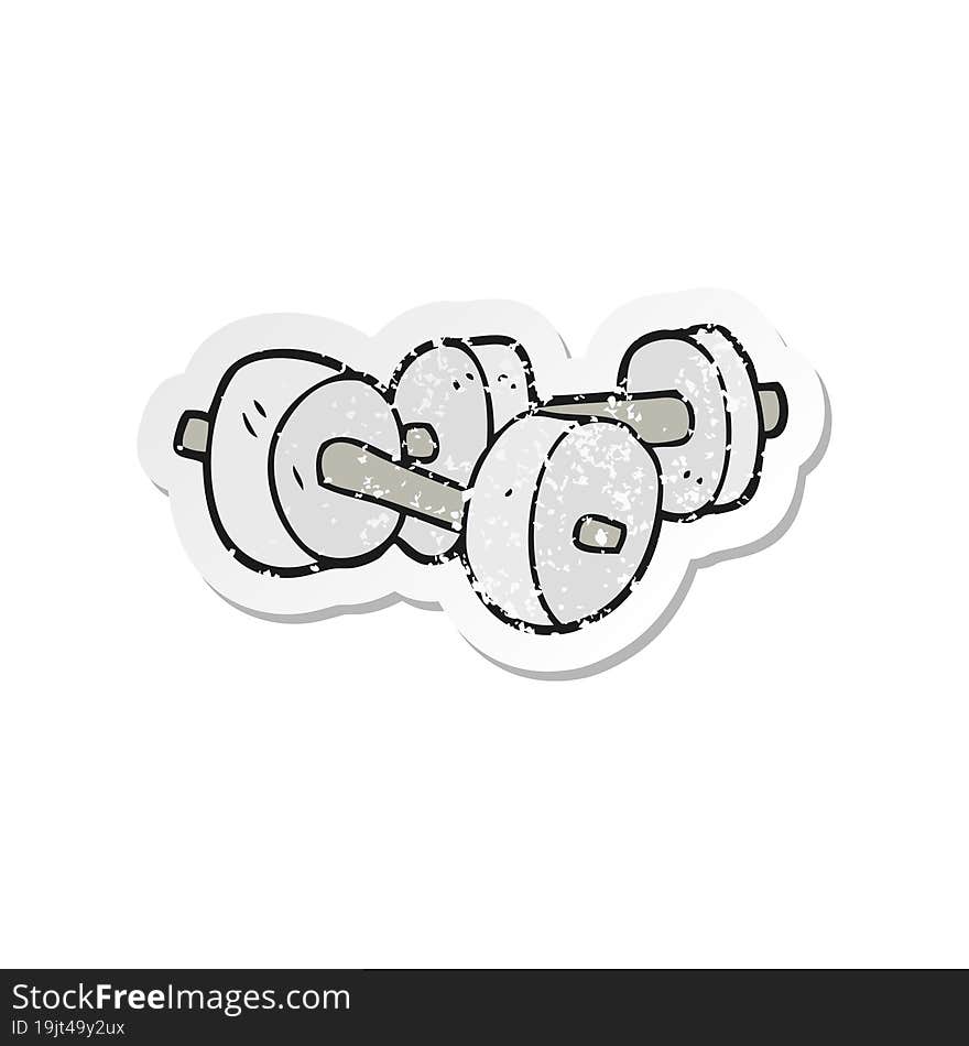 Retro Distressed Sticker Of A Cartoon Dumbbells