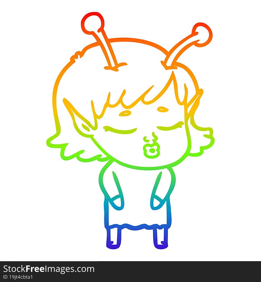 rainbow gradient line drawing cute alien girl cartoon