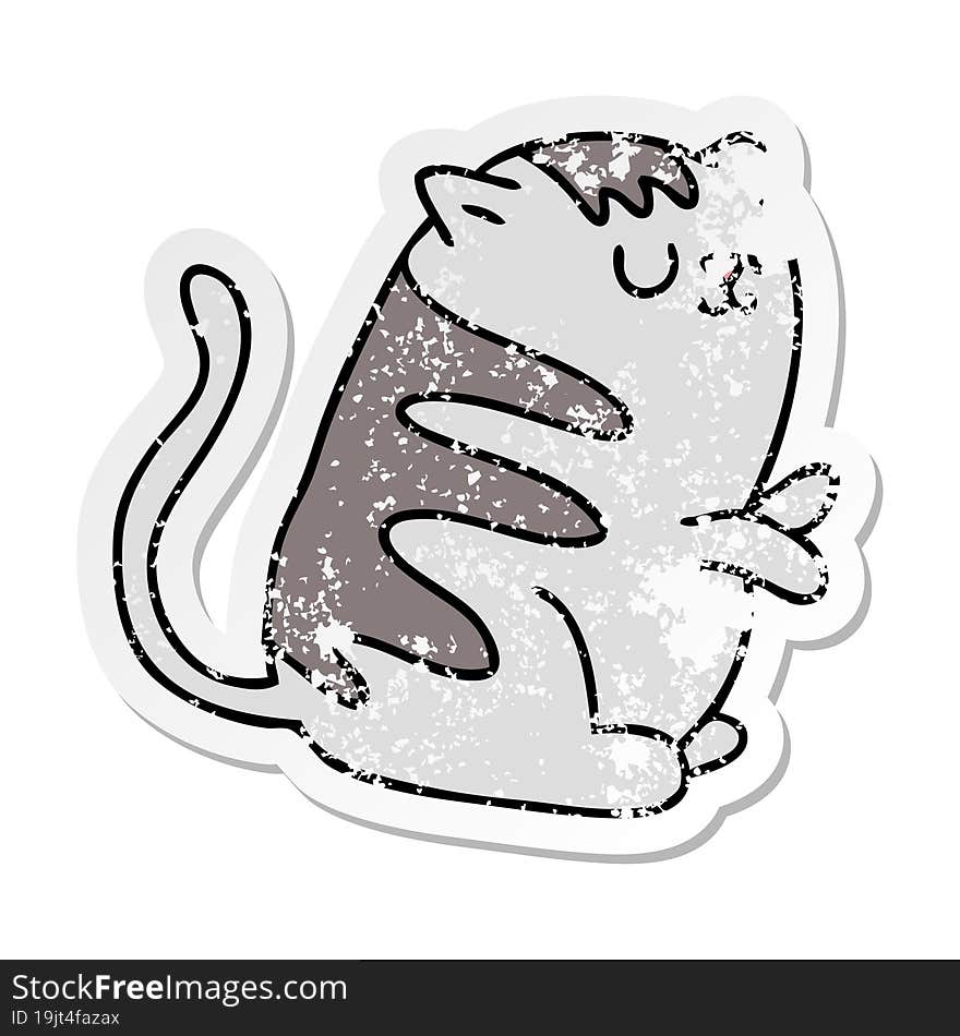 Distressed Sticker Of A Quirky Hand Drawn Cartoon Cat