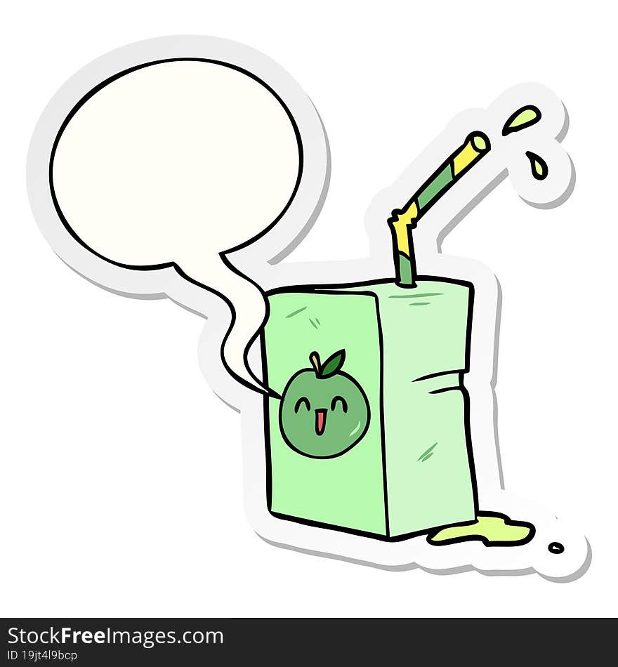 cartoon apple juice box with speech bubble sticker