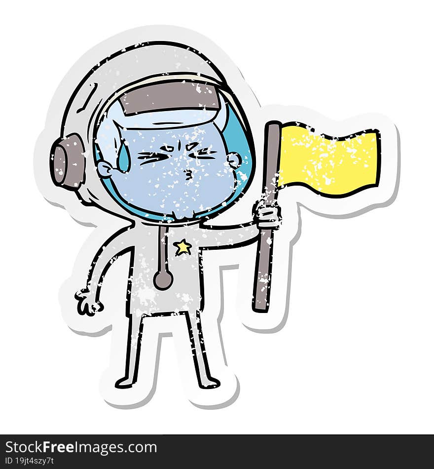 distressed sticker of a cartoon stressed astronaut