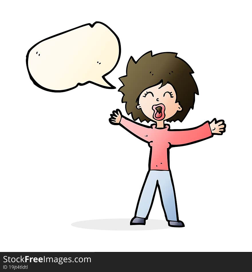 Cartoon Woman Shouting With Speech Bubble