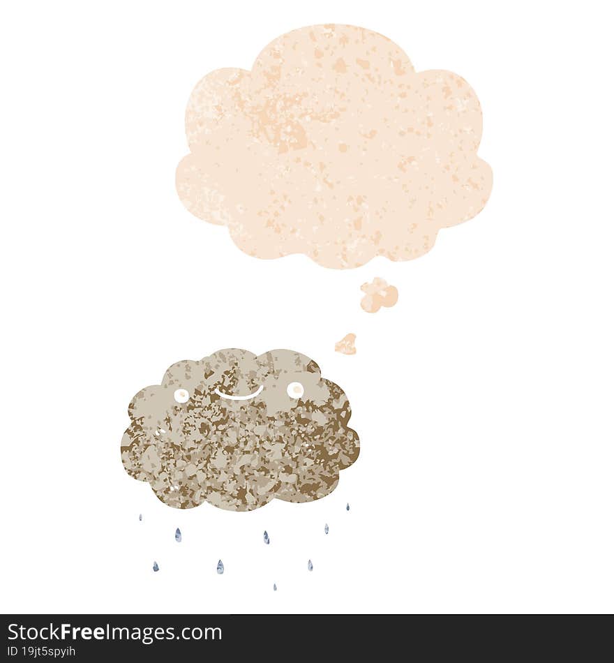 cartoon cloud and thought bubble in retro textured style