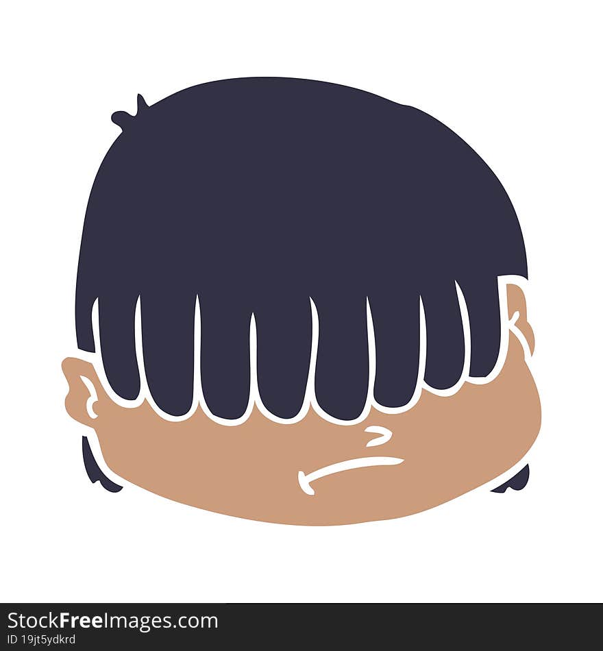 flat color style cartoon face with hair over eyes