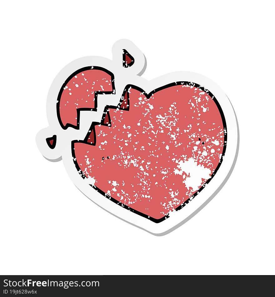 distressed sticker of a cartoon broken heart