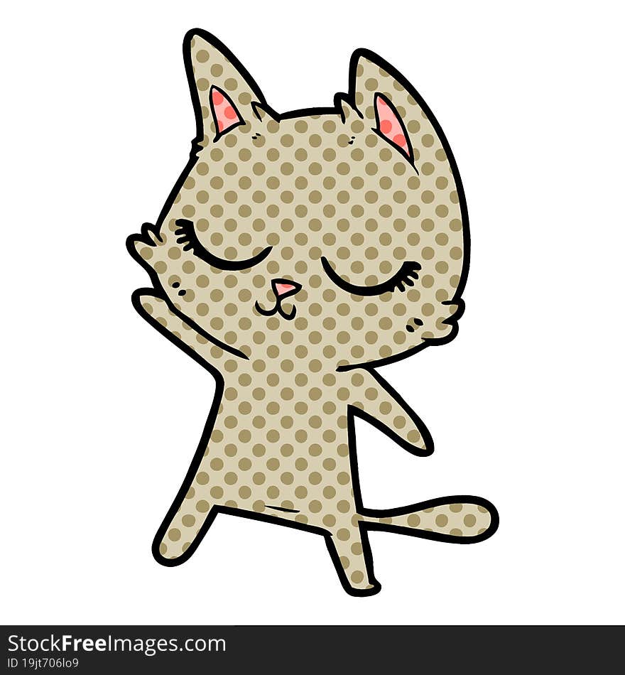 calm cartoon cat waving. calm cartoon cat waving